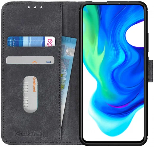 KHAZNEH Xiaomi Poco F2 Pro Hoesje Retro Wallet Book Case Zwart afbeelding 1