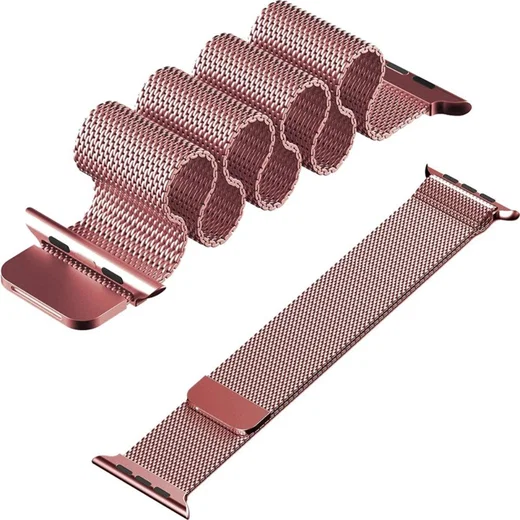 Apple Watch 45MM / 44MM / 42MM Bandje Milanese Staal Magneetsluiting Roze afbeelding 6
