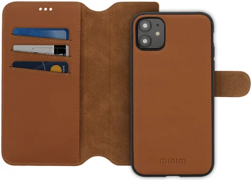 Minim 2-in-1 Apple iPhone 11 Hoesje Book Case en Back Cover Leer Bruin afbeelding 1
