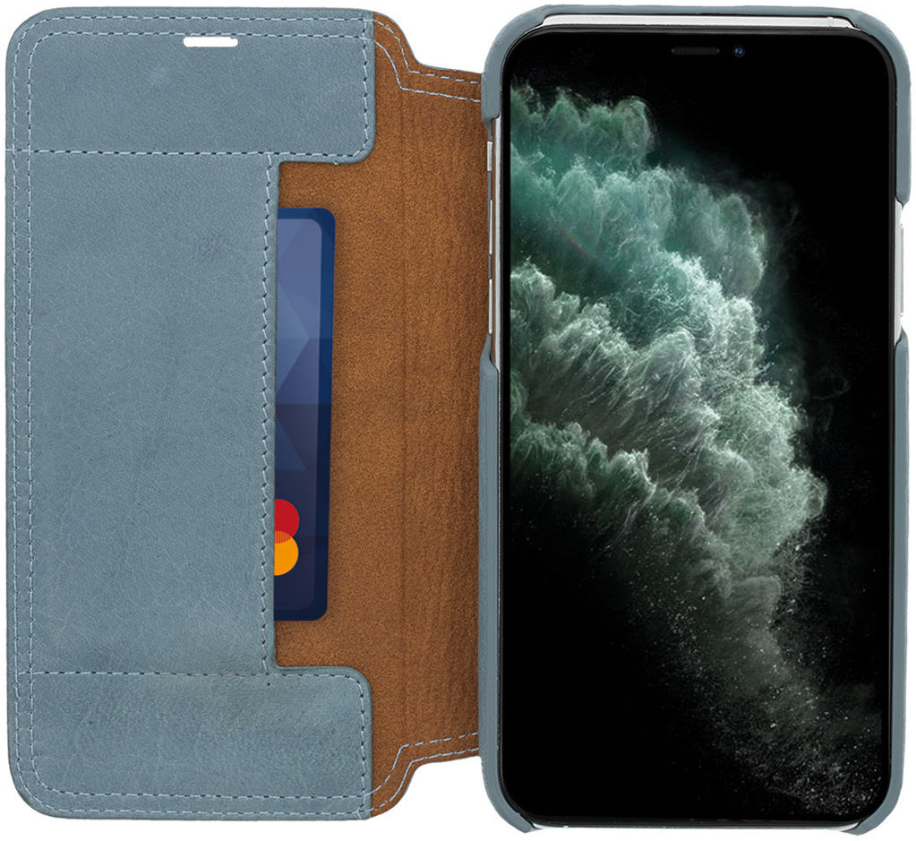 Minim Apple iPhone 11 Pro Hoesje Echt Leer Book Case Licht Blauw afbeelding 1