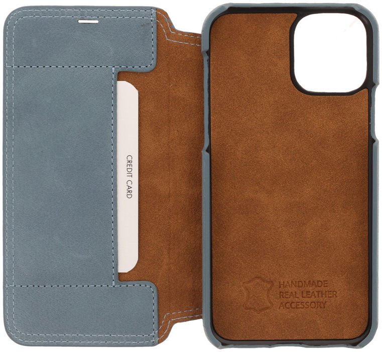 Minim Apple iPhone 11 Pro Hoesje Echt Leer Book Case Licht Blauw afbeelding 5
