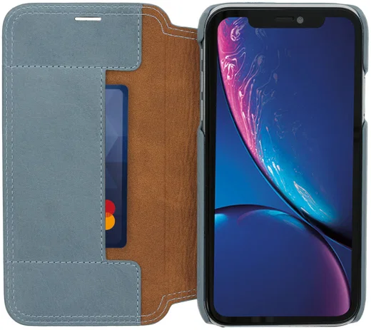 Minim Apple iPhone XR Hoesje Echt Leer Book Case Blauw afbeelding 1