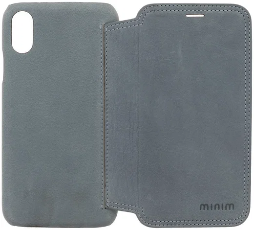 Minim Apple iPhone XR Hoesje Echt Leer Book Case Blauw afbeelding 4
