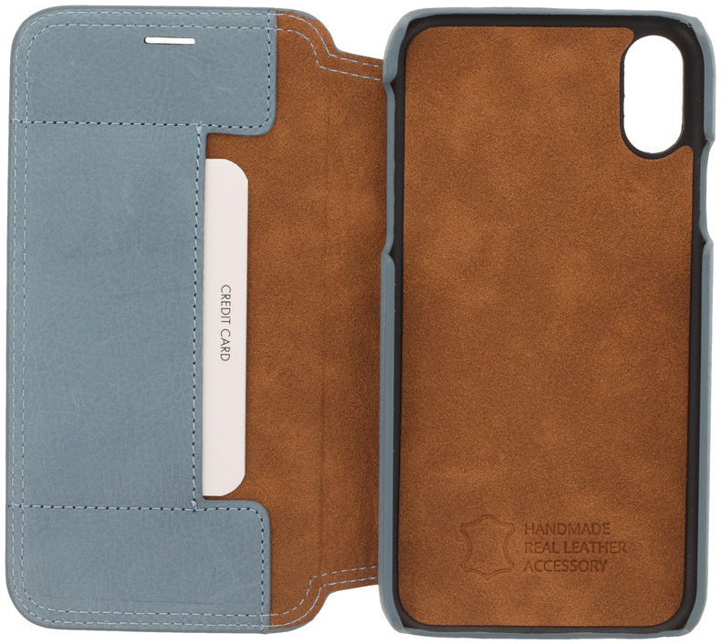 Minim Apple iPhone XR Hoesje Echt Leer Book Case Blauw afbeelding 5