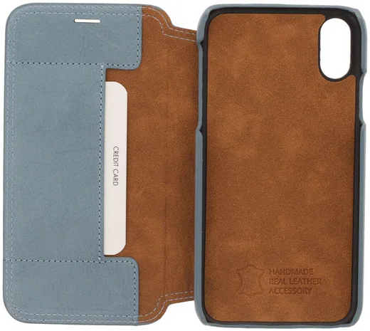 Minim Apple iPhone XR Hoesje Echt Leer Book Case Blauw afbeelding 5