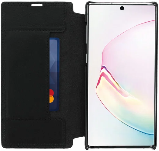 Minim Samsung Galaxy Note 10 Hoesje Echt Leer Book Case Zwart afbeelding 1
