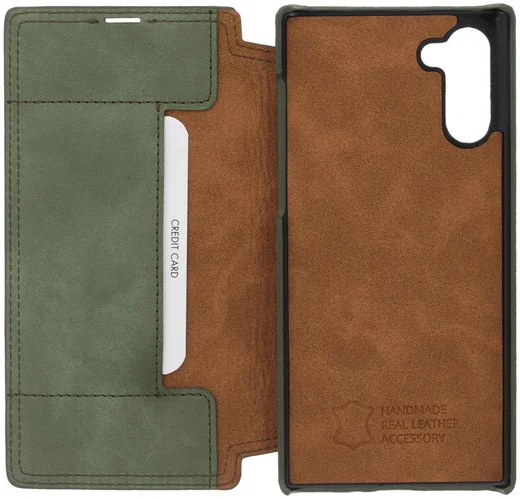 Minim Samsung Galaxy Note 10 Hoesje Echt Leer Book Case Groen afbeelding 4