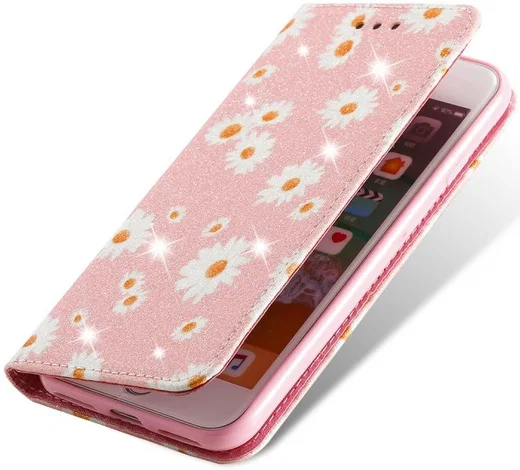 iPhone 7 / 8 / SE (2020/2022) Hoesje Portemonnee Hoesje Bloemen Roze afbeelding 1