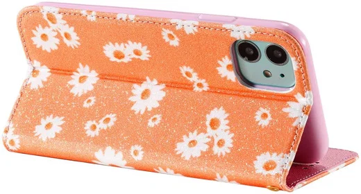 Apple iPhone 11 Daisy Bloemen Print Book Case Oranje afbeelding 3