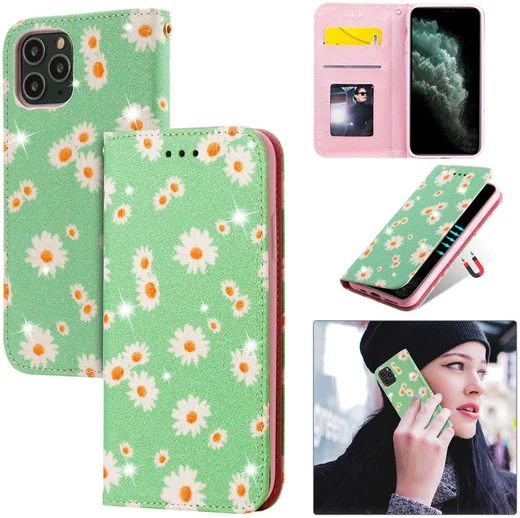 Apple iPhone 11 Pro Portemonnee Hoesje met Bloemen Print Groen afbeelding 18