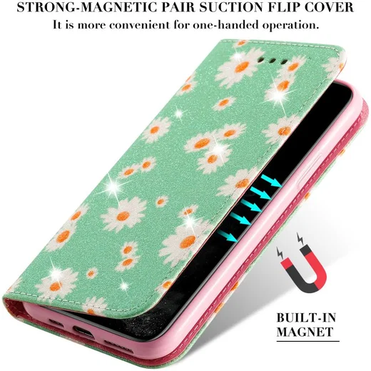 Apple iPhone 11 Pro Portemonnee Hoesje met Bloemen Print Groen afbeelding 13