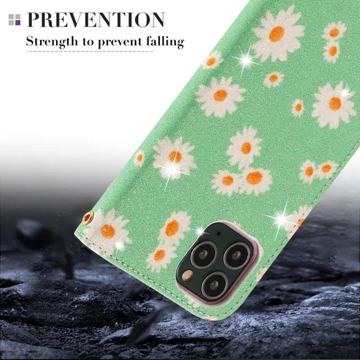 Apple iPhone 11 Pro Portemonnee Hoesje met Bloemen Print Groen afbeelding 15