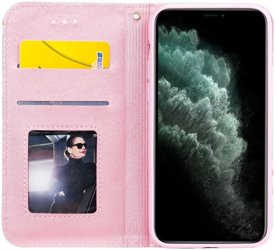 Apple iPhone 11 Pro Portemonnee Hoesje met Bloemen Print Groen afbeelding 2