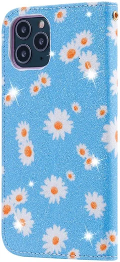Apple iPhone 11 Pro Portemonnee Hoesje met Bloemen Print Blauw afbeelding 5