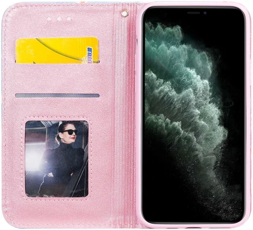Apple iPhone 11 Pro Portemonnee Hoesje met Bloemen Print Blauw afbeelding 7