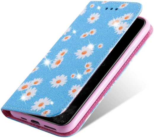Apple iPhone 11 Pro Portemonnee Hoesje met Bloemen Print Blauw afbeelding 9