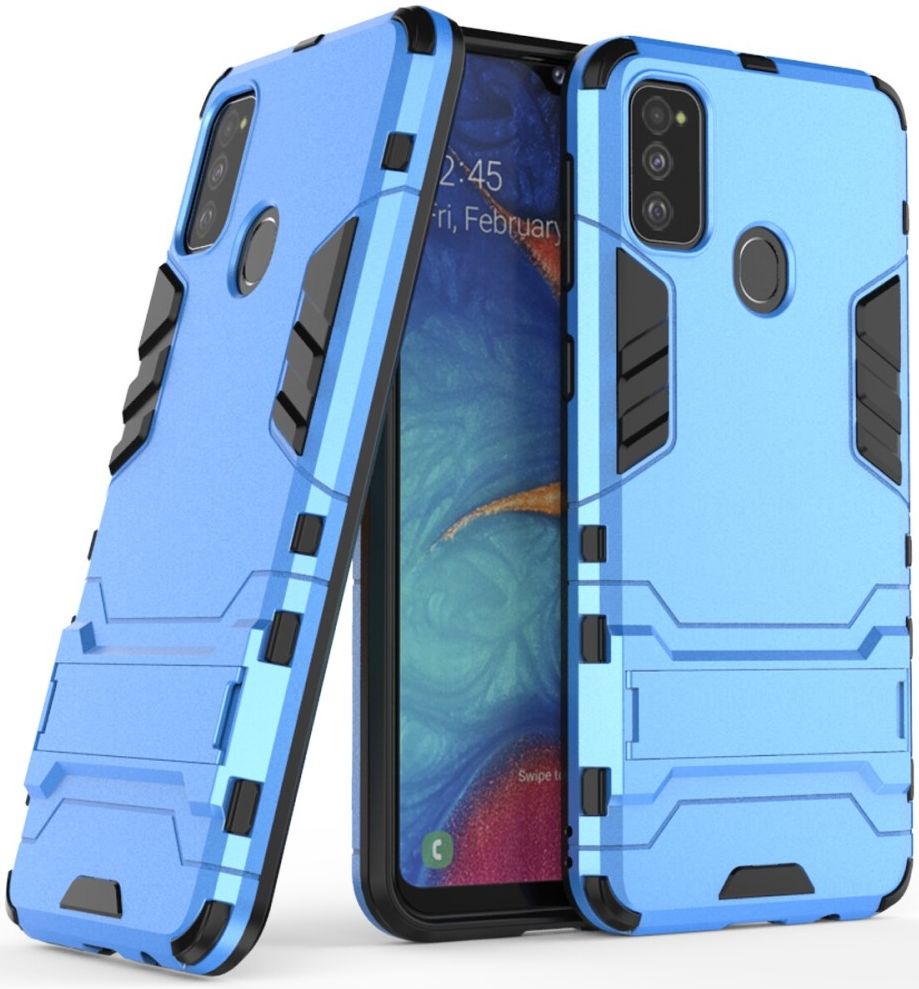 Samsung Galaxy M21 Hoesje Back Cover Met Kickstand Licht Blauw afbeelding 2