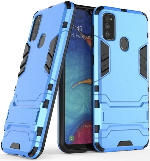 Samsung Galaxy M21 Hoesje Back Cover Met Kickstand Licht Blauw afbeelding 2