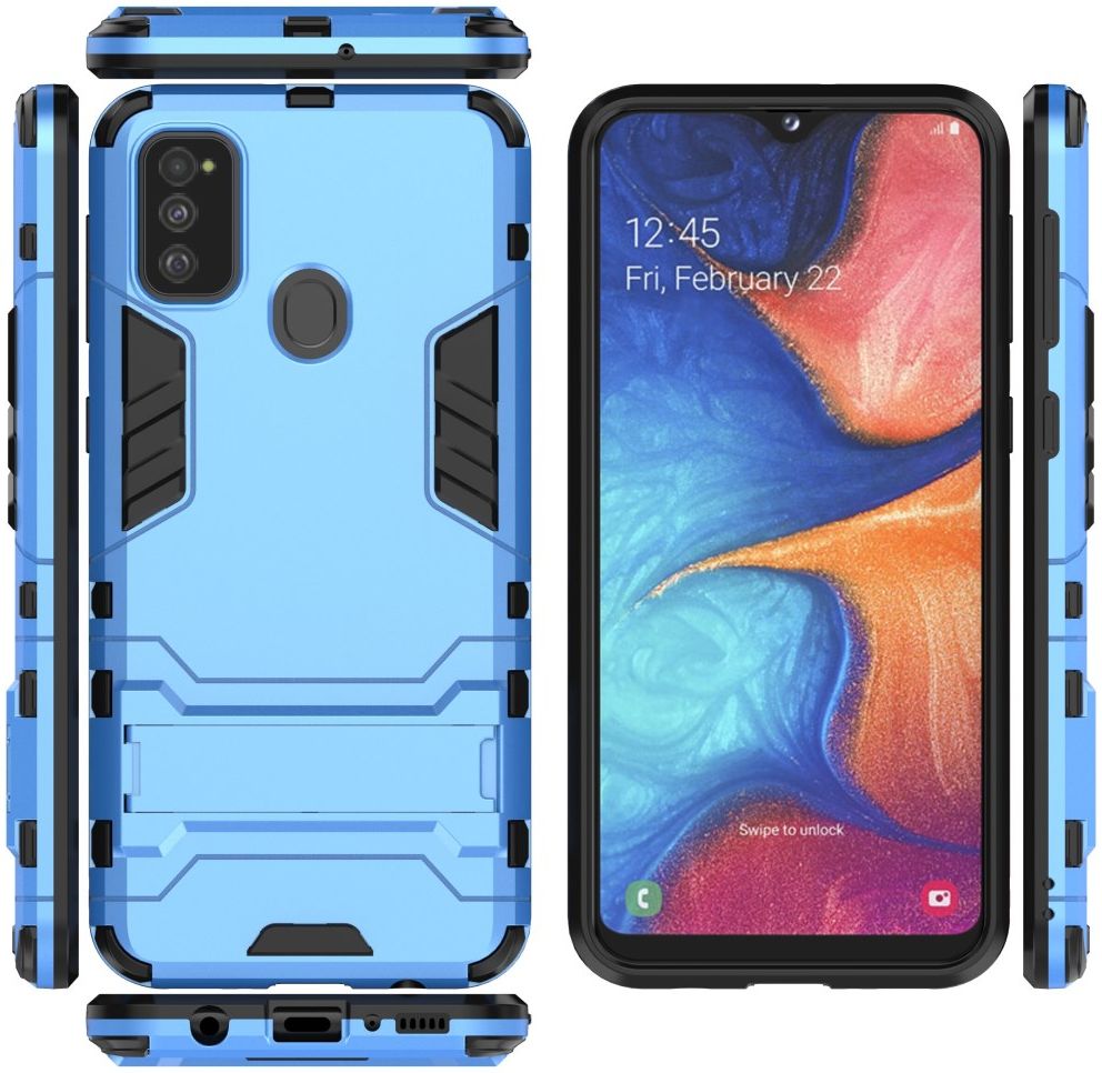 Samsung Galaxy M21 Hoesje Back Cover Met Kickstand Licht Blauw afbeelding 5