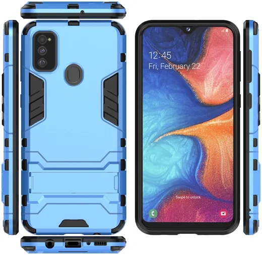 Samsung Galaxy M21 Hoesje Back Cover Met Kickstand Licht Blauw afbeelding 5