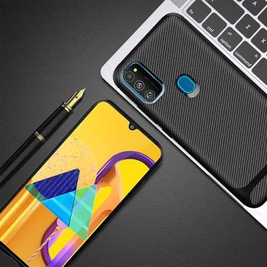 Samsung Galaxy M21 Hoesje TPU Carbon Design Anti-Slip Zwart afbeelding 12