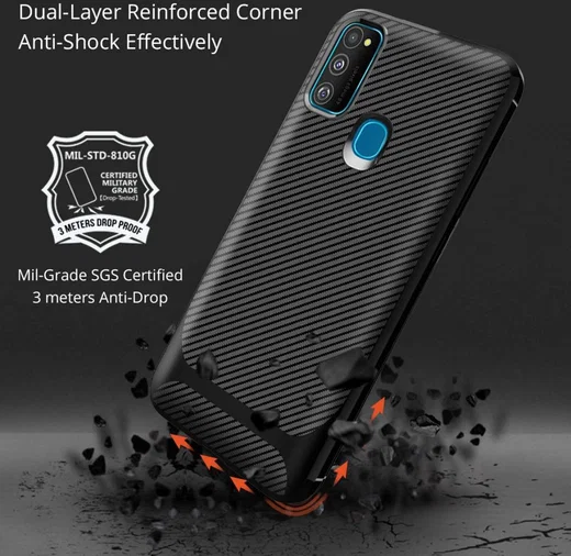 Samsung Galaxy M21 Hoesje TPU Carbon Design Anti-Slip Zwart afbeelding 14