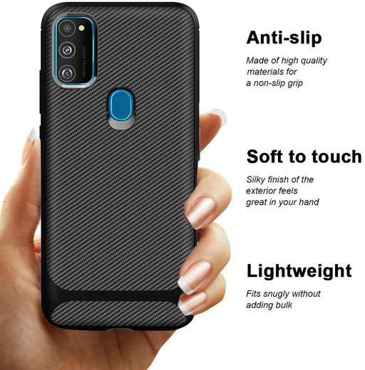 Samsung Galaxy M21 Hoesje TPU Carbon Design Anti-Slip Zwart afbeelding 3