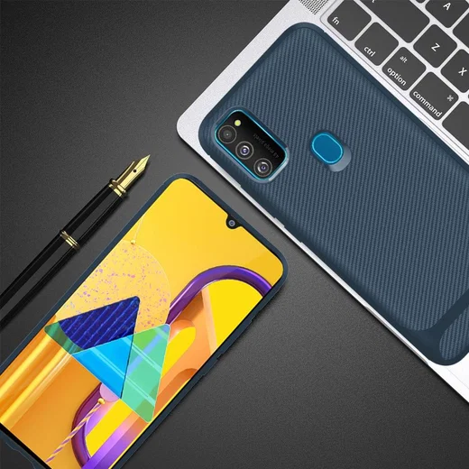 Samsung Galaxy M21 Hoesje TPU Carbon Design Anti-Slip Blauw afbeelding 10