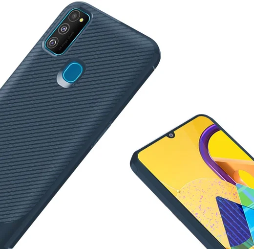Samsung Galaxy M21 Hoesje TPU Carbon Design Anti-Slip Blauw afbeelding 11