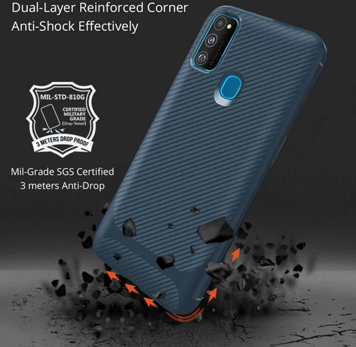 Samsung Galaxy M21 Hoesje TPU Carbon Design Anti-Slip Blauw afbeelding 12
