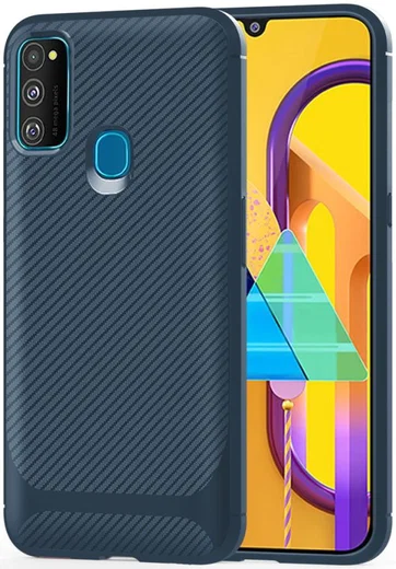 Samsung Galaxy M21 Hoesje TPU Carbon Design Anti-Slip Blauw afbeelding 3