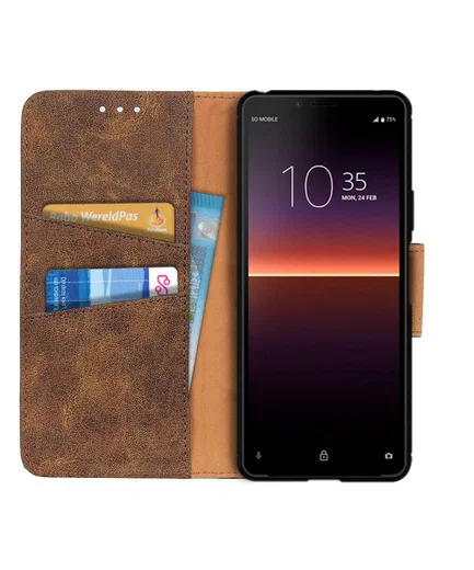 Sony Xperia 10 II Hoesje Vintage Portemonnee Coffee afbeelding 1