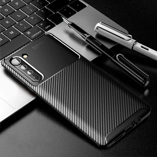 Motorola Edge Hoesje Geborsteld Carbon Flexibele Back Cover Zwart afbeelding 2