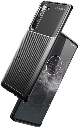 Motorola Edge Hoesje Geborsteld Carbon Flexibele Back Cover Zwart afbeelding 1