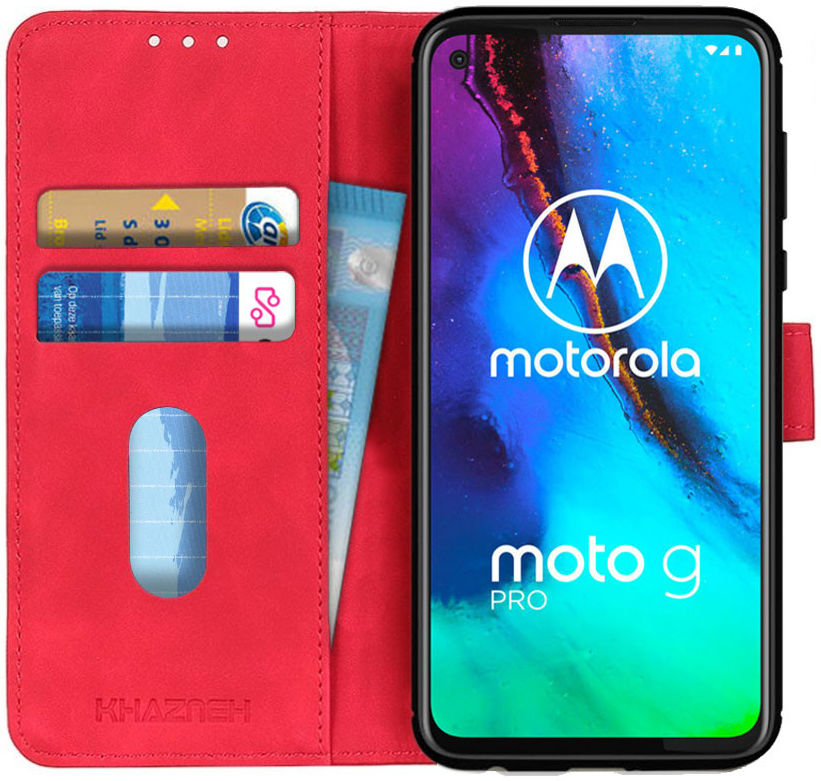 Motorola Moto G Pro Book Case Hoesje Portemonnee Retro Rood afbeelding 1