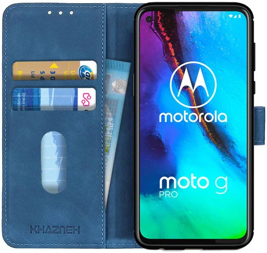 KHAZNEH Motorola Moto G Pro Hoesje Retro Wallet Book Case Blauw afbeelding 1