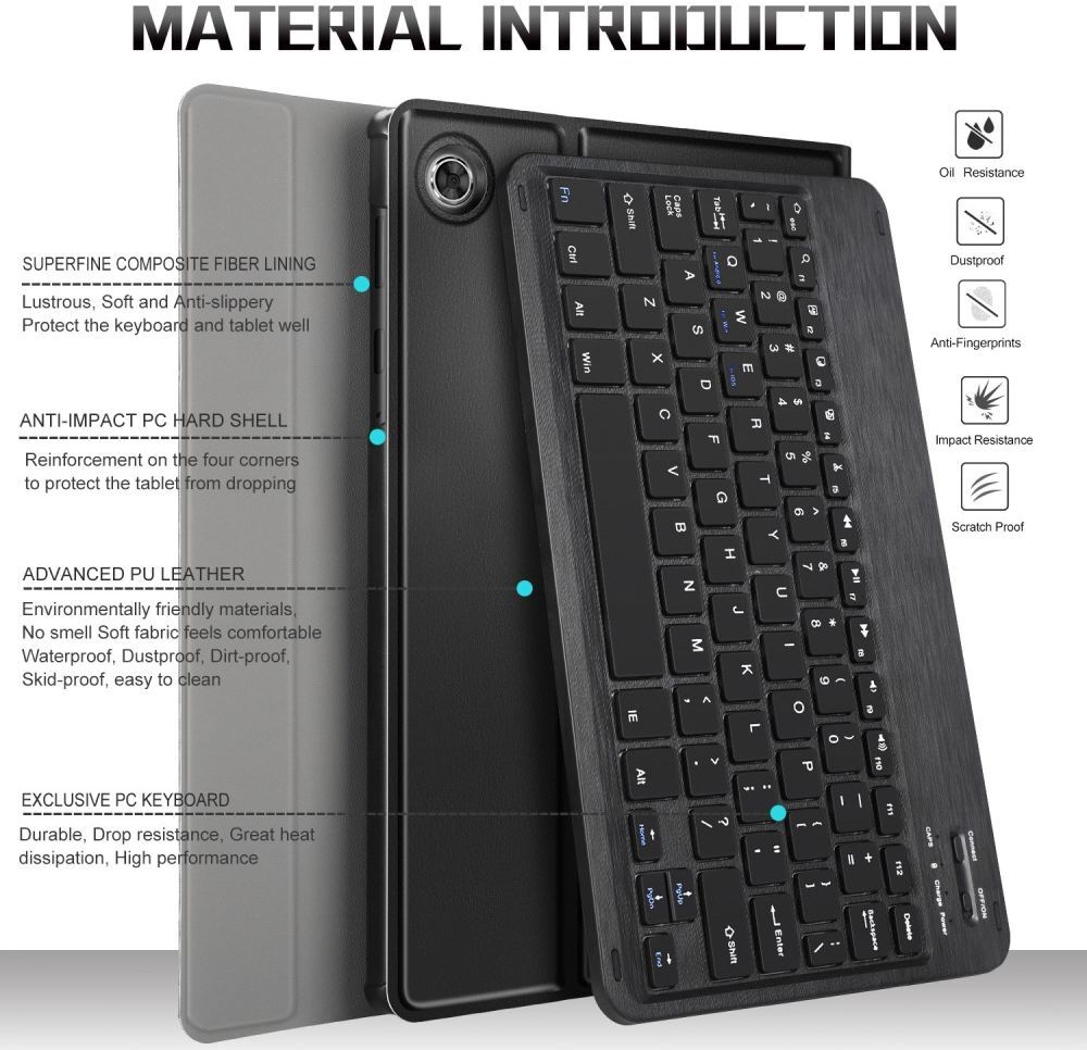 Lenovo Tab M10 Plus / FHD Plus Hoes met Verstelbaar Toetsenbord Zwart afbeelding 3