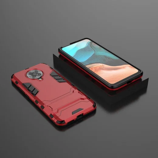 Xiaomi Poco F2 Pro Hybride Stand Hoesje Donker Rood afbeelding 4