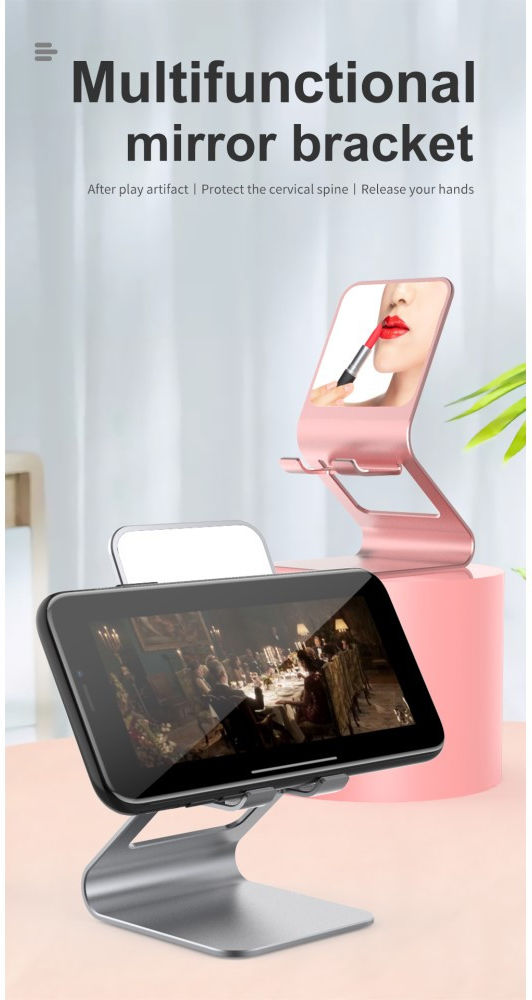 Universele Multifunctionele Smartphone Stand Met Spiegel Grijs afbeelding 5
