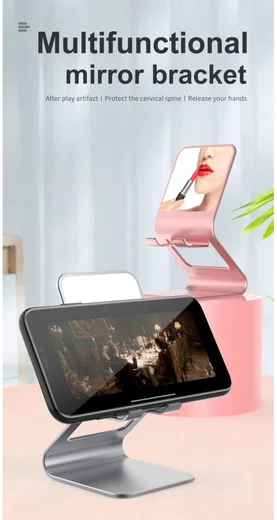 Universele Multifunctionele Smartphone Stand Met Spiegel Grijs afbeelding 5