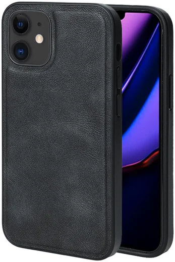 Apple iPhone 12 Mini Hoesje Kunstlederen Back Cover Zwart afbeelding 1