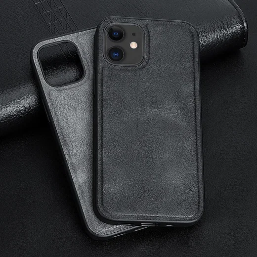 Apple iPhone 12 Mini Hoesje Kunstlederen Back Cover Zwart afbeelding 4