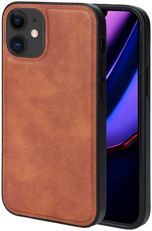 Apple iPhone 12 Mini Hoesje Kunstlederen Back Cover Bruin afbeelding 1