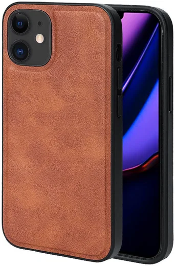 Apple iPhone 12 Mini Hoesje Kunstlederen Back Cover Bruin afbeelding 1