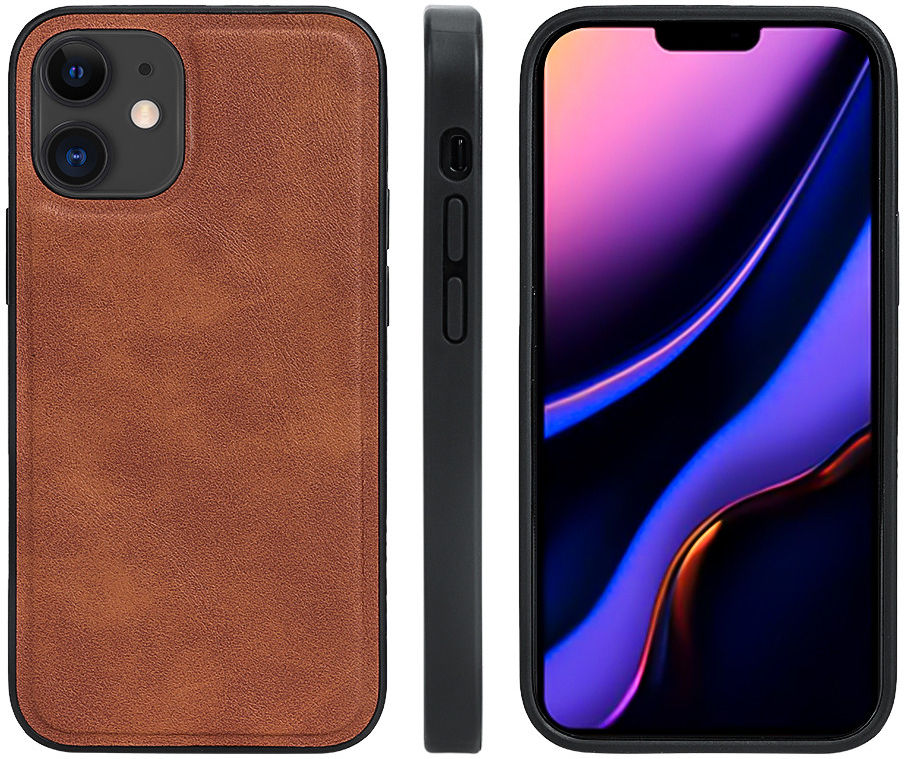 Apple iPhone 12 Mini Hoesje Kunstlederen Back Cover Bruin afbeelding 3