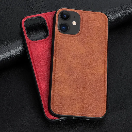 Apple iPhone 12 Mini Hoesje Kunstlederen Back Cover Bruin afbeelding 4