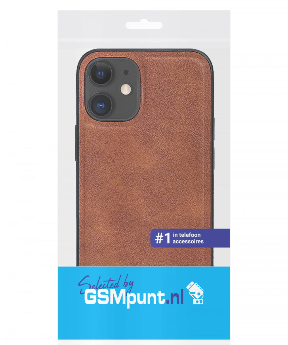 Apple iPhone 12 Mini Hoesje Kunstlederen Back Cover Bruin afbeelding 2