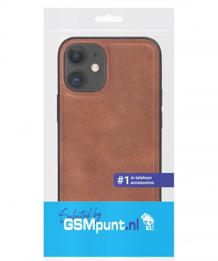 Apple iPhone 12 Mini Hoesje Kunstlederen Back Cover Bruin afbeelding 2