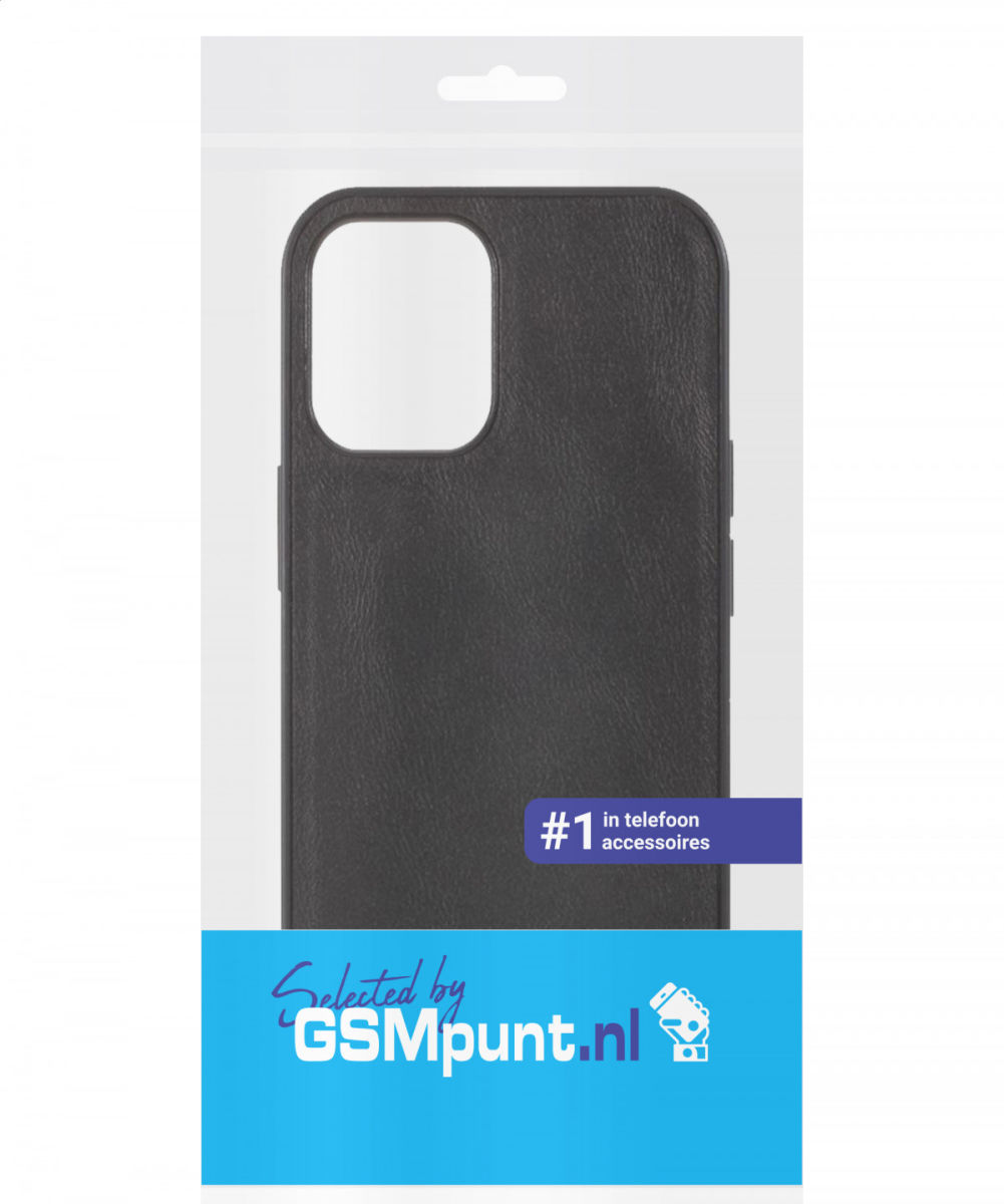 Apple iPhone 12 / 12 Pro Hoesje Kunstlederen Back Cover Zwart afbeelding 2