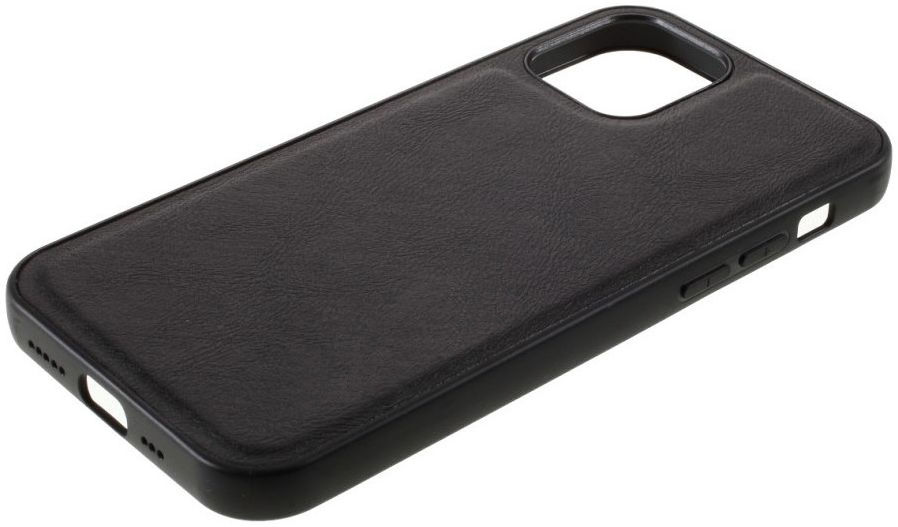 Apple iPhone 12 / 12 Pro Hoesje Kunstlederen Back Cover Zwart afbeelding 5